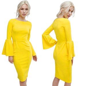 Club L Yellow Pencil Dress with Extreme Frill Sleeve